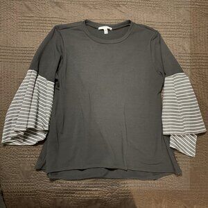 Black White Striped Bell Sleeve Knit Top Medium